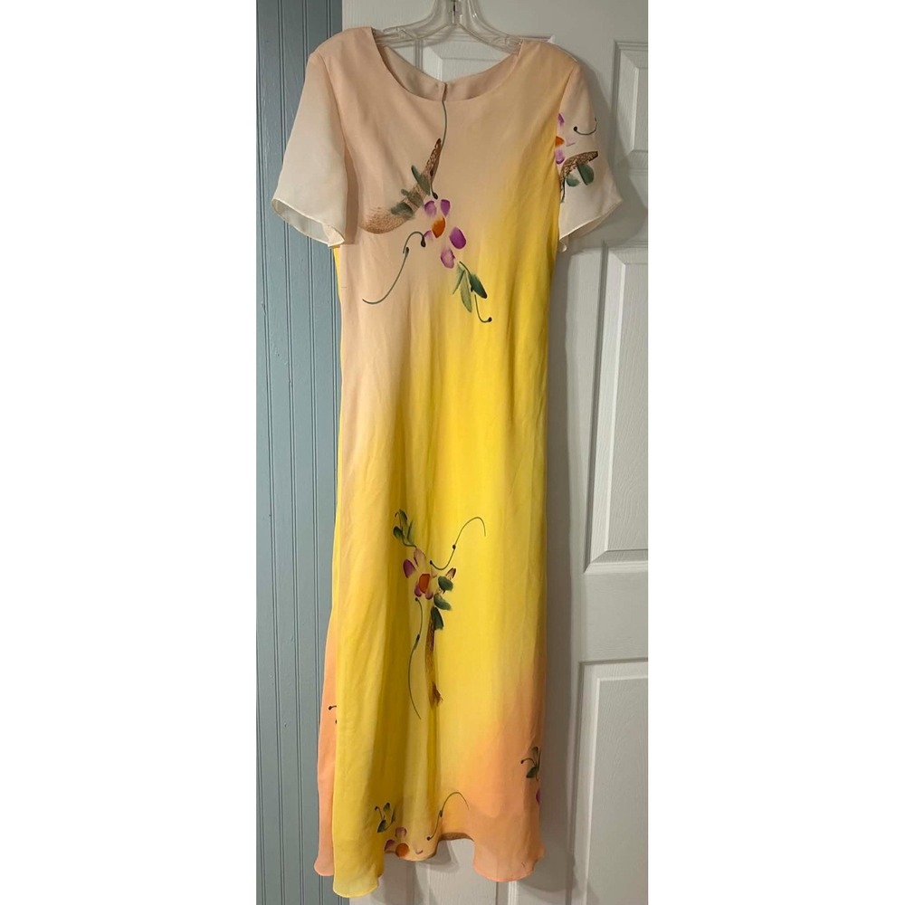 Vintage Chatcarel Maxi Dress Floral Watercolor Artwork Pink Yellow Sz 12 Canada
